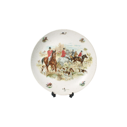 Vintage Royal Schwabap ceramic wall plate with hand-painted fox hunting scene, 3