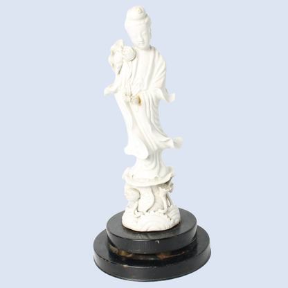 White Porcelain Guanyin Figure on Wooden Base, ca. 1920–1940, Blanc de Chine
