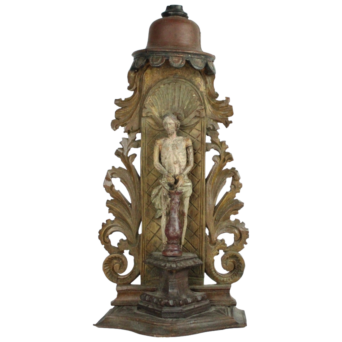 18th Century Carved Wooden Religious Wall Console – Ecce Homo / Christ at the Column