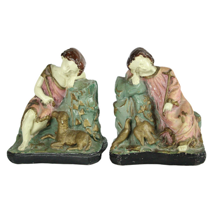 Pair of Vintage Nativity Shepherd Figures – Polychrome Religious Statues (c. 1920–1950)