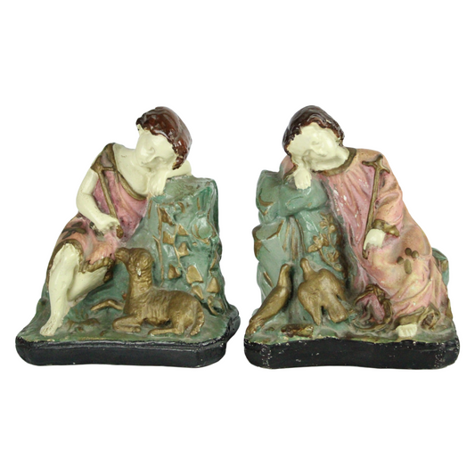 Pair of Vintage Nativity Shepherd Figures – Polychrome Religious Statues (c. 1920–1950)
