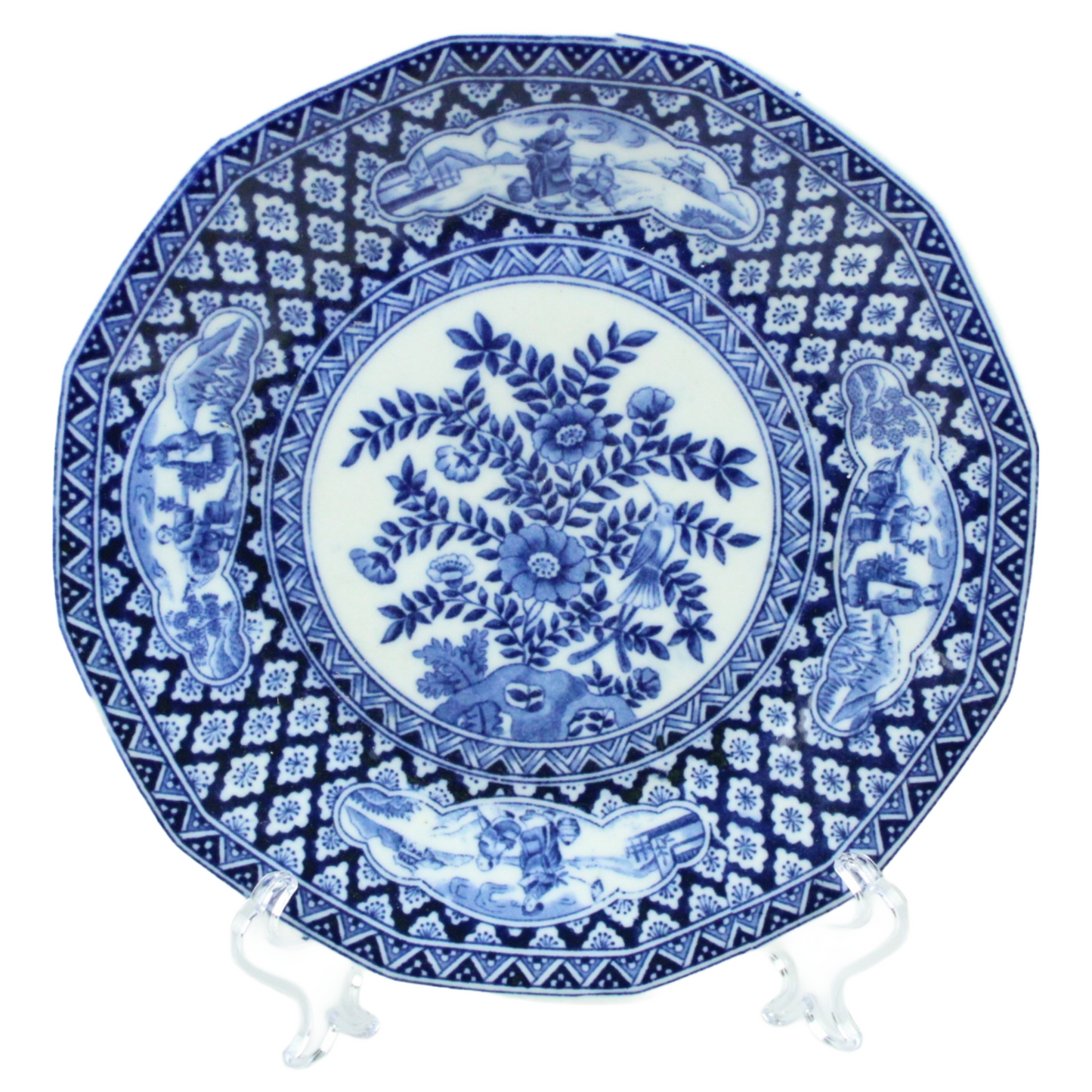 Antique Blue & White Porcelain Plate – European Chinoiserie (ca. 1880–1920)