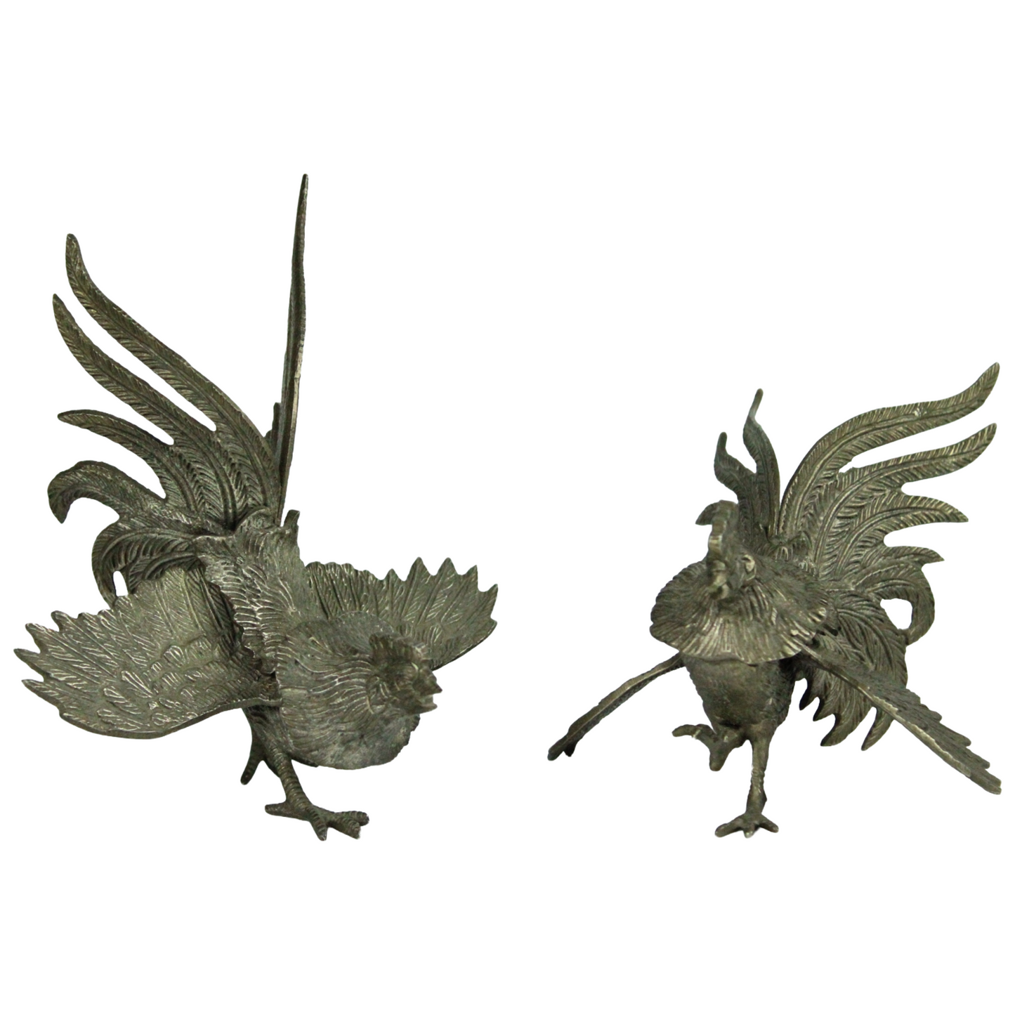 Pair of Mid-Century Bronze / Brass Rooster Sculptures – Standing & Dynamic Model (c. 1950–1975)