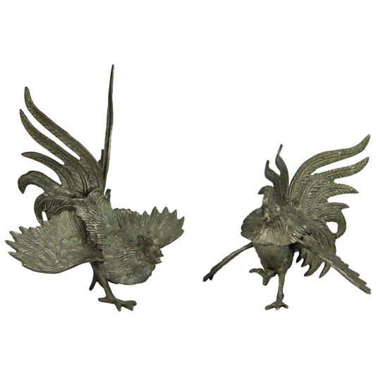 Pair of Mid-Century Bronze / Brass Rooster Sculptures – Standing & Dynamic Model (c. 1950–1975)