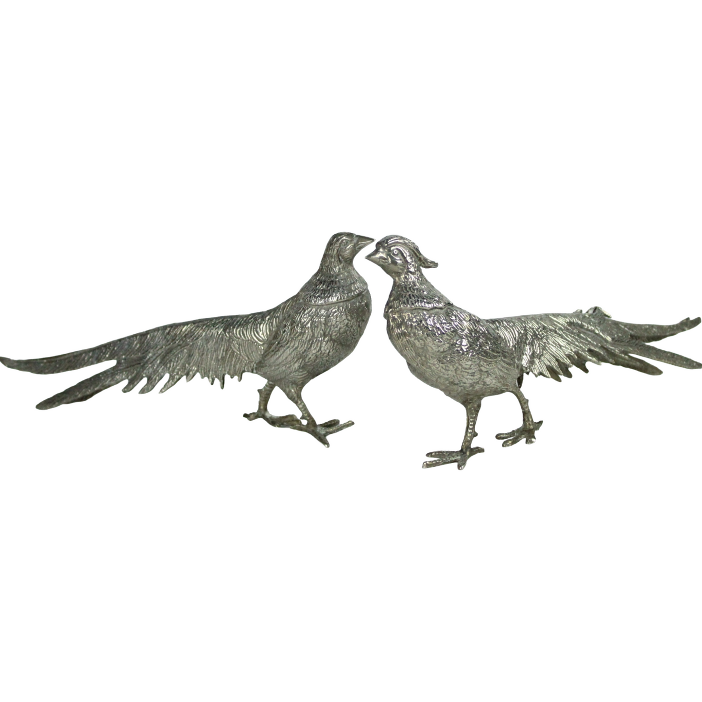 Pair of Mid-Century Metal Pheasant Sculptures – Hollywood Regency Style (c. 1950–1975)