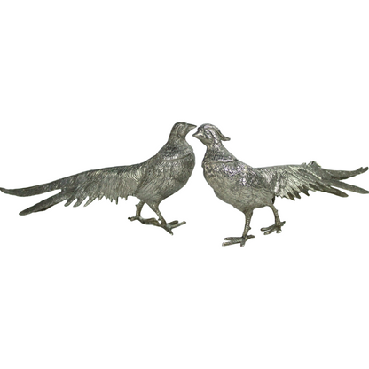 Pair of Mid-Century Metal Pheasant Sculptures – Hollywood Regency Style (c. 1950–1975)