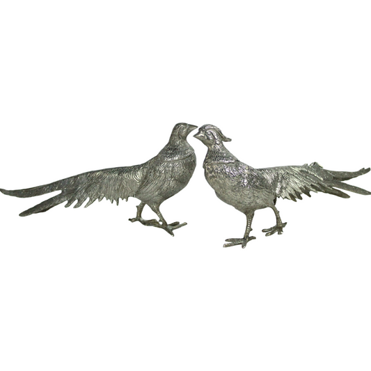 Pair of Mid-Century Metal Pheasant Sculptures – Hollywood Regency Style (c. 1950–1975)
