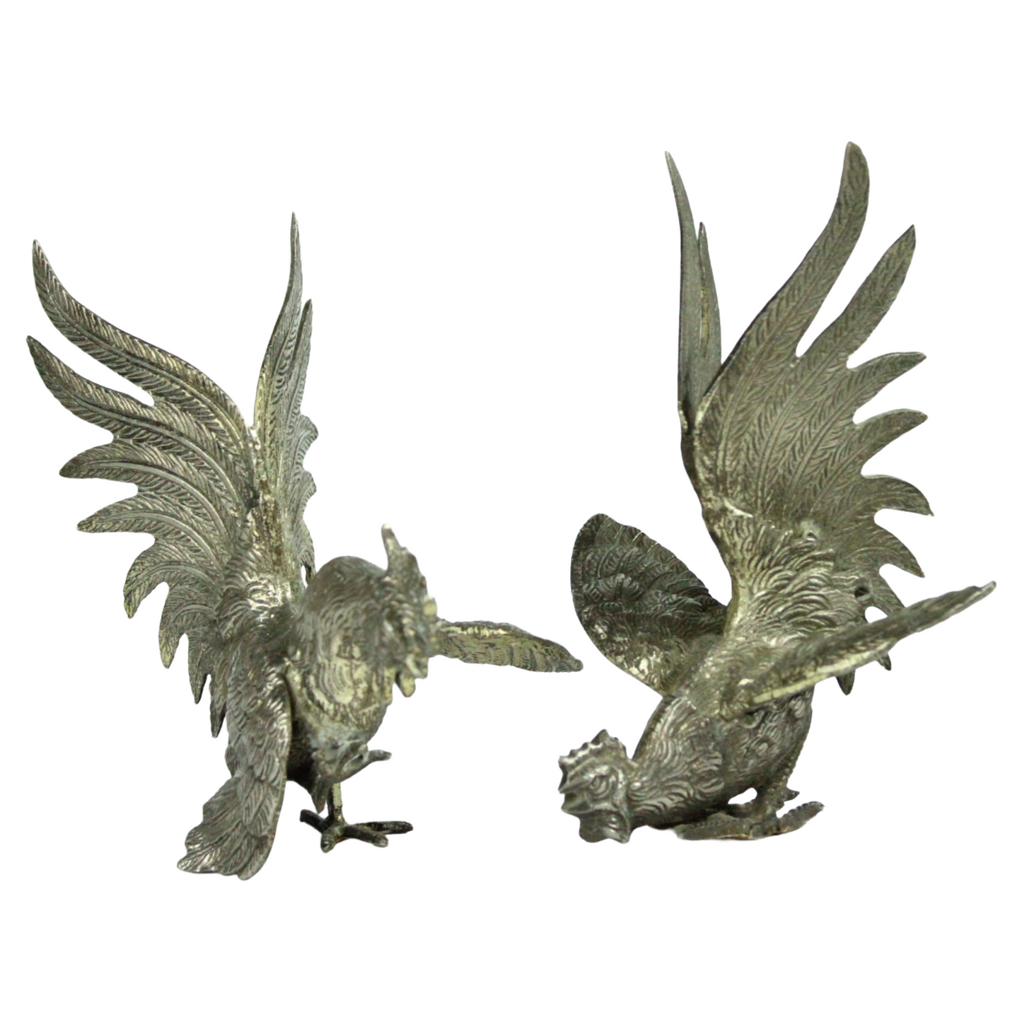 Pair of Mid-Century Cast Metal Roosters – Hollywood Regency Style (c. 1950–1975)