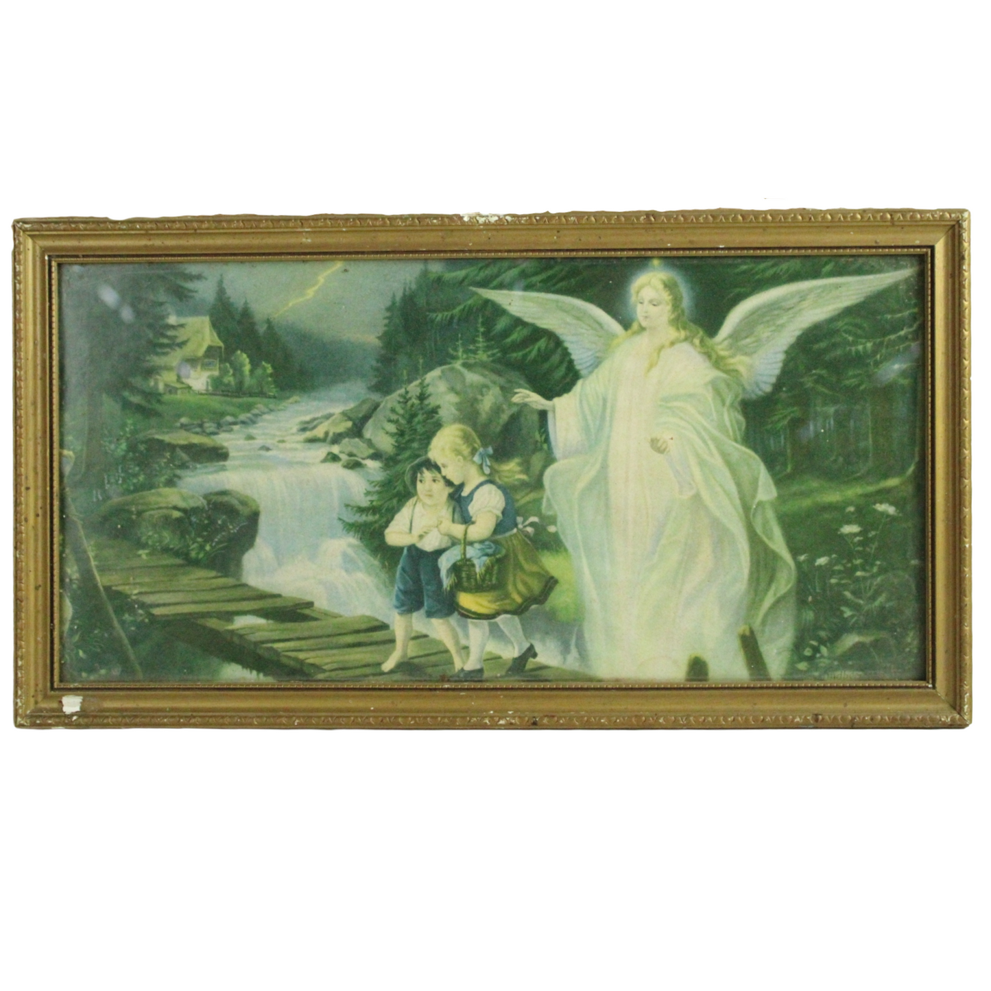 Vintage Guardian Angel Wall Print – Devotional Religious Artwork (c. 1920–1950)