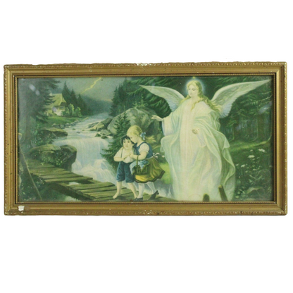Vintage Guardian Angel Wall Print – Devotional Religious Artwork (c. 1920–1950)