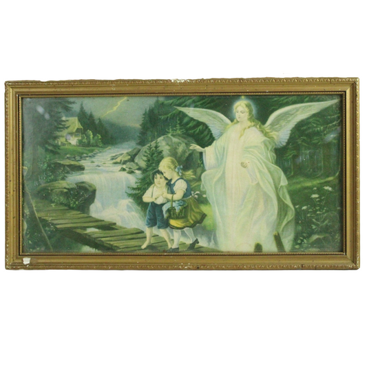 Vintage Guardian Angel Wall Print – Devotional Religious Artwork (c. 1920–1950)