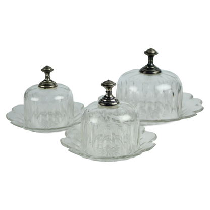 Set of 3 Pressed Glass Butter Dishes with Lids – European Vintage (ca. 1920–1950)