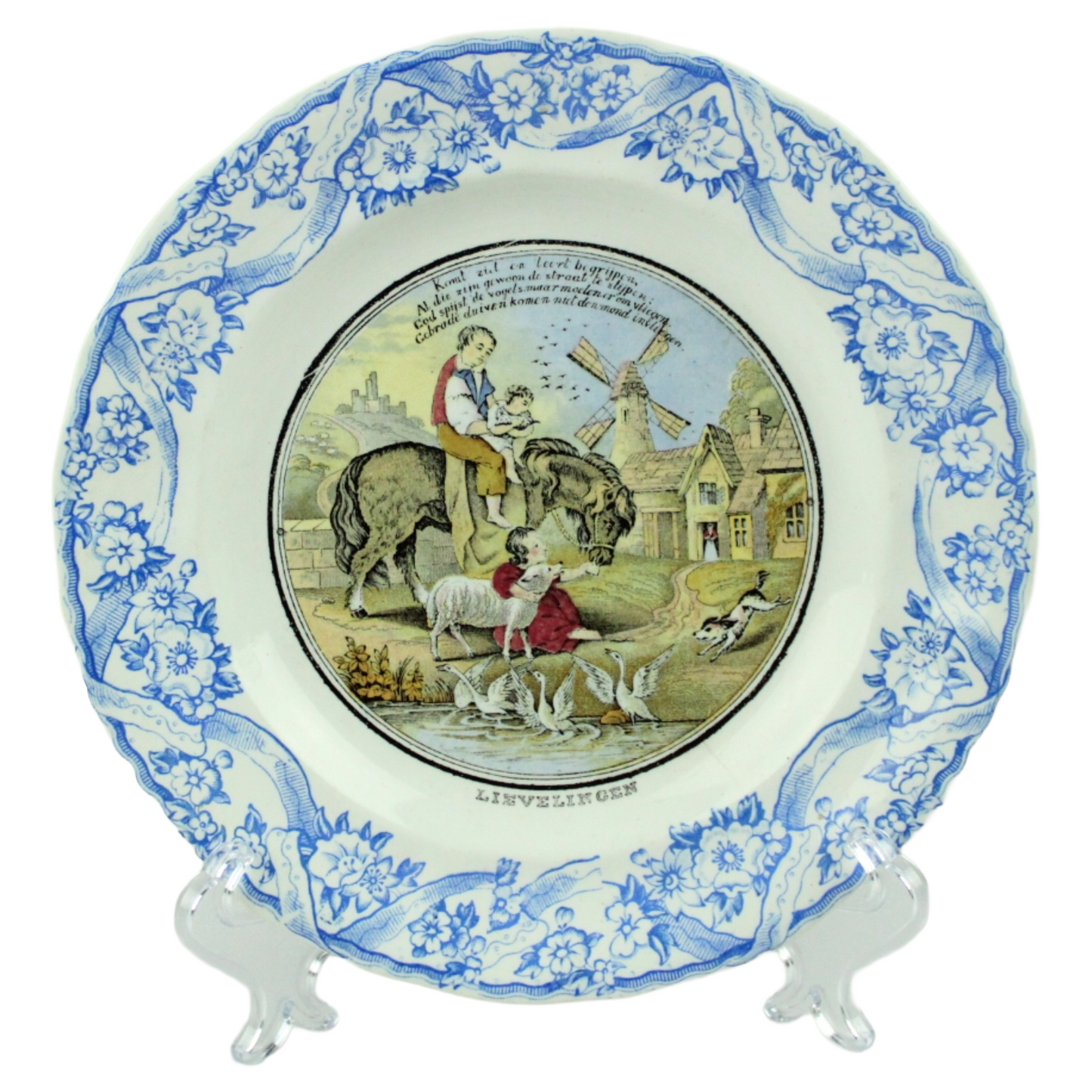 Antique Dutch Wall Plate “Lievelingen” – Petrus Regout Maastricht (ca. 1880–1910)