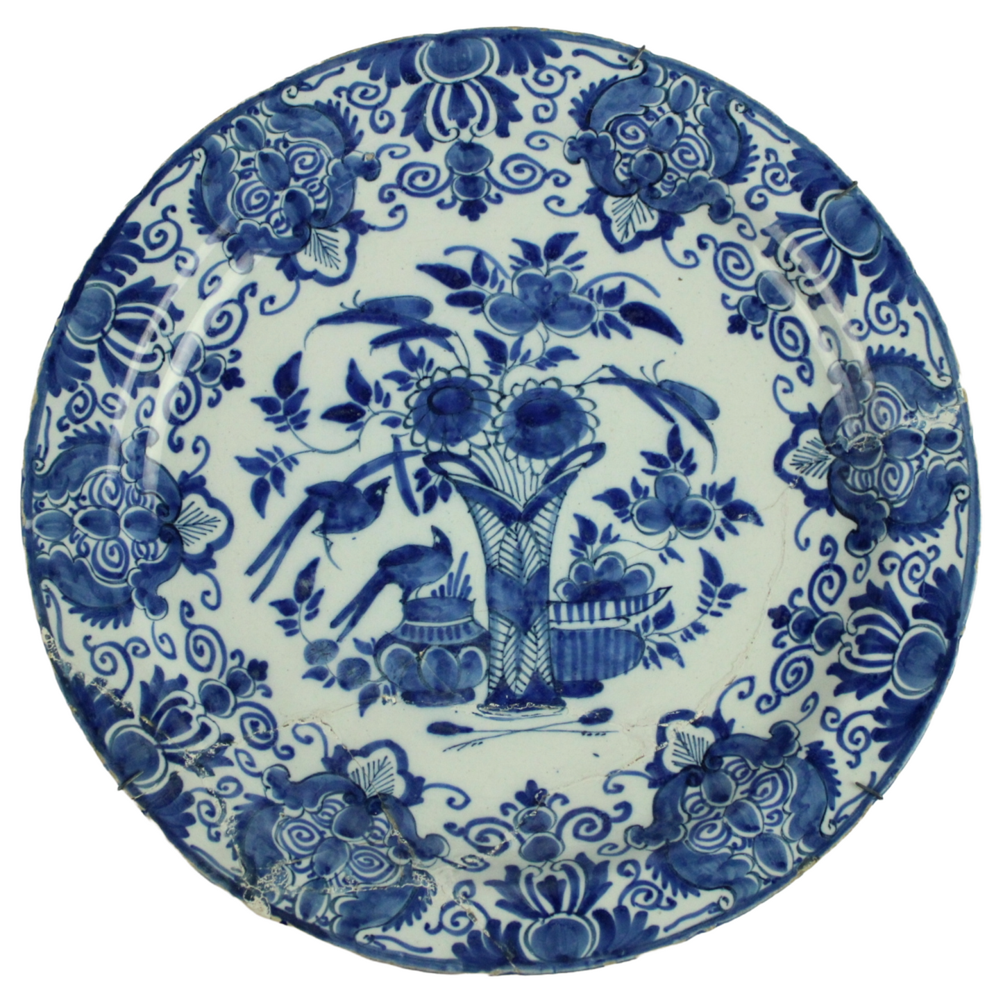 Antique Delft Blue Plate – Hand-Painted Faience (ca. 1750–1800)