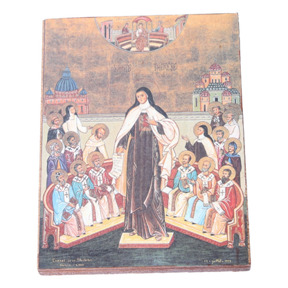 Religious Panel with Saint Thérèse of Lisieux – Devotional Art Object (circa 1970–1990)