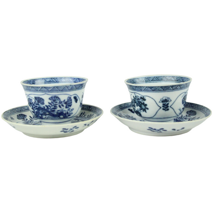 Pair of 18th-Century Chinese Export Porcelain Cup & Saucer Sets – Qing Dynasty (c. 1760–1820)