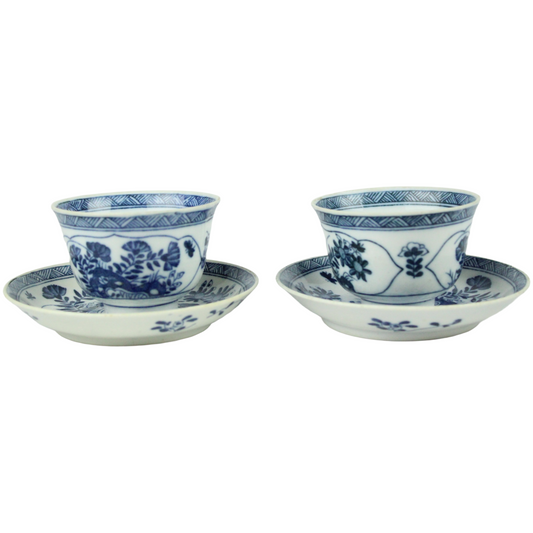 Pair of 18th-Century Chinese Export Porcelain Cup & Saucer Sets – Qing Dynasty (c. 1760–1820)