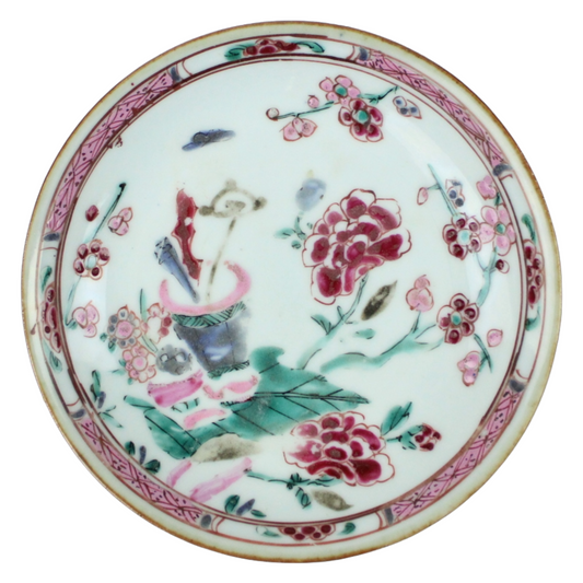 18th-Century Chinese Famille Rose Export Porcelain Saucer – Qianlong Period (c. 1740–1780)