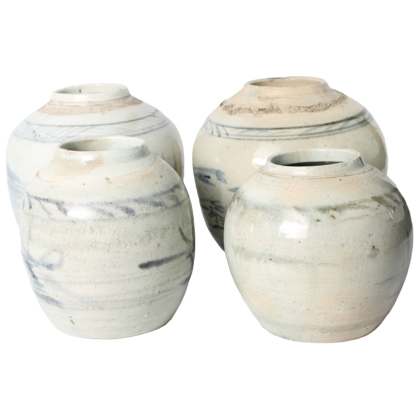 Groep van 4 Chinese Blauw-Witte Gemberpotten – ca. 18e–19e eeuw
