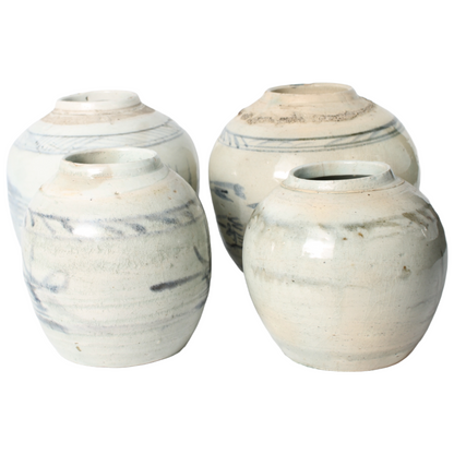 Groep van 4 Chinese Blauw-Witte Gemberpotten – ca. 18e–19e eeuw