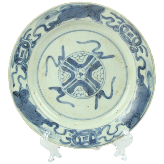 Antique Chinese Blue & White Porcelain Plate – Late Ming Dynasty (Wanli Period, 16th–17th Century)