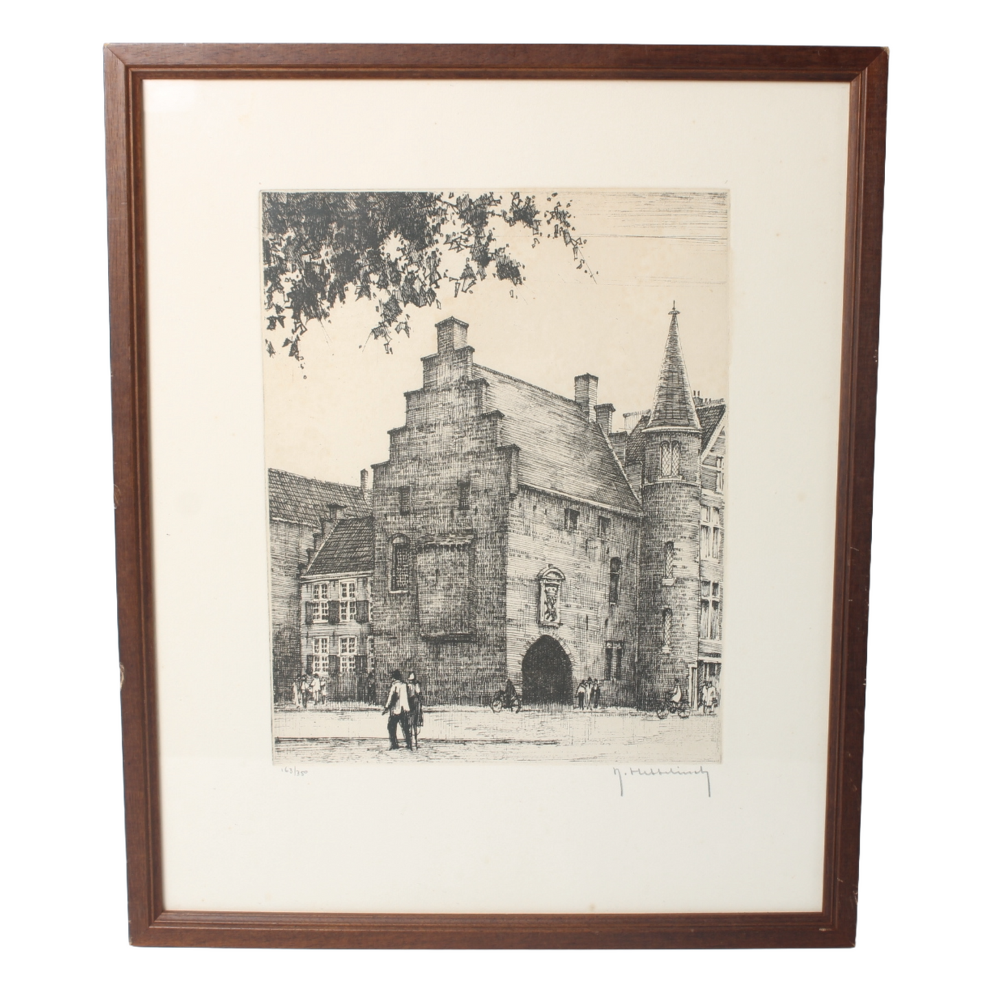Cityscape with Historic Gate – Etching by J. Hummeling (20th Century)
