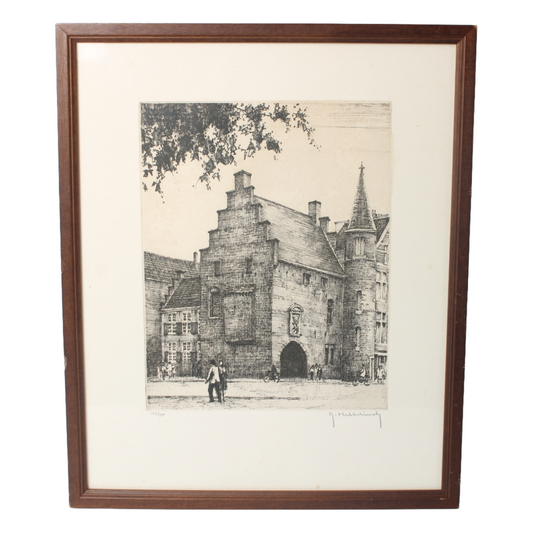 Cityscape with Historic Gate – Etching by J. Hummeling (20th Century)