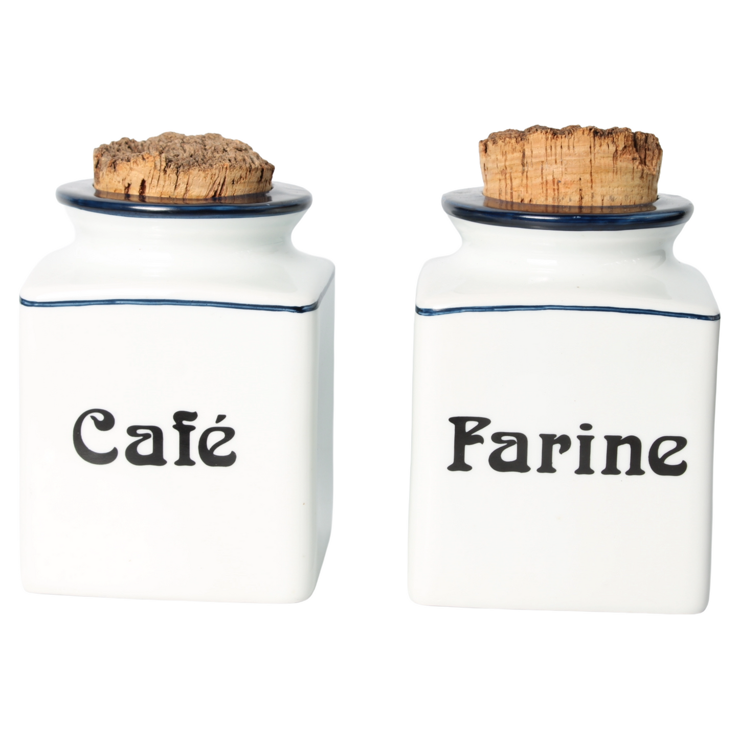 Set van twee vintage keramische voorraadpotten – Café & Farine (ca. 1940–1960)