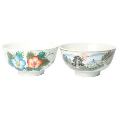 Chinese Famille Rose porseleinen kom met landschapsdecor – Qing-dynastie, 18e eeuw