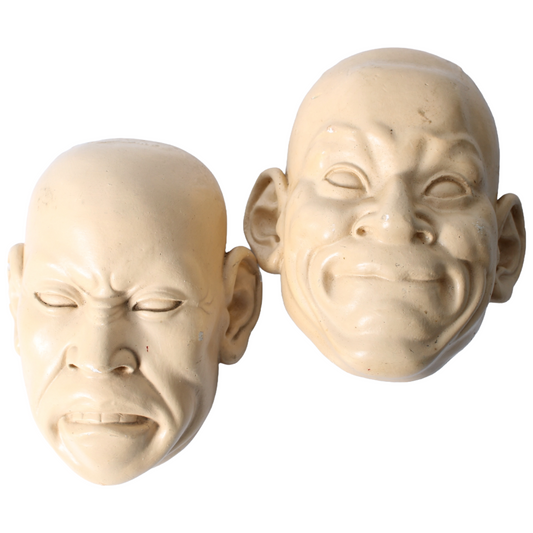 Set van 2 decoratieve Noh-stijl maskers – keramiek (ca. 1950–1970)