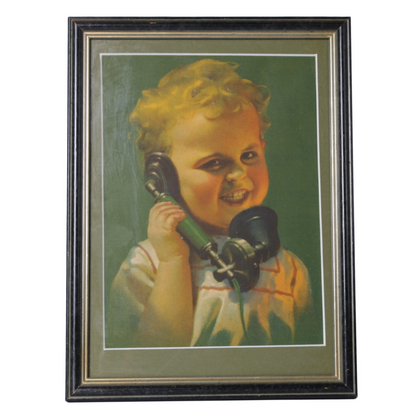 “The Little Caller” – Framed Vintage Color Print (ca. 1915–1930)