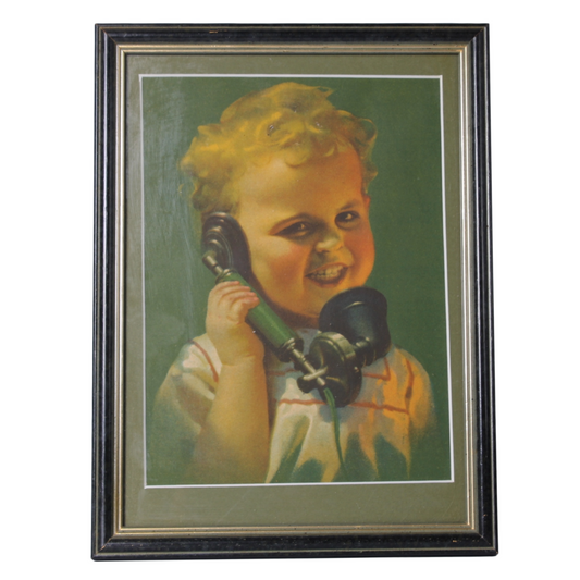 “The Little Caller” – Framed Vintage Color Print (ca. 1915–1930)