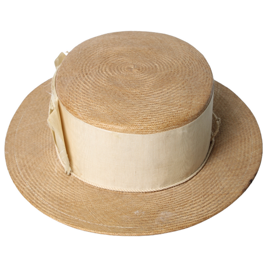 Antique French Canotier (Boater) Straw Hat – Belle Époque (ca. 1900–1920)