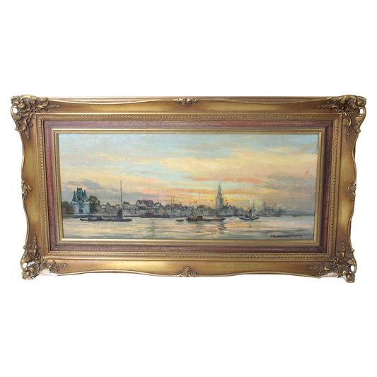 Panoramic River and Cityscape at Evening Light – circa 1920–1940