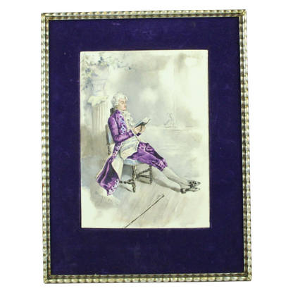 Framed Decorative Print of an 18th-Century Gentleman Reading (ca. 1900–1950)