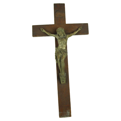Antique Wooden Crucifix with Metal Corpus (ca. 1900–1950)