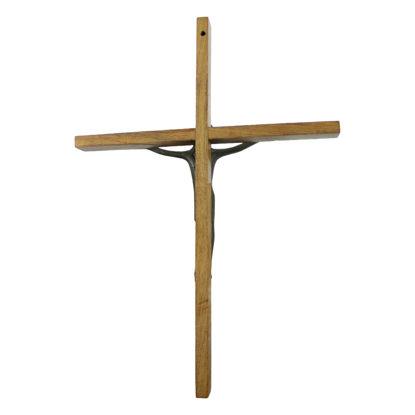 Mid-Century Modern Crucifix – Wooden Cross with Stylized Metal Corpus (ca. 1950–1970)