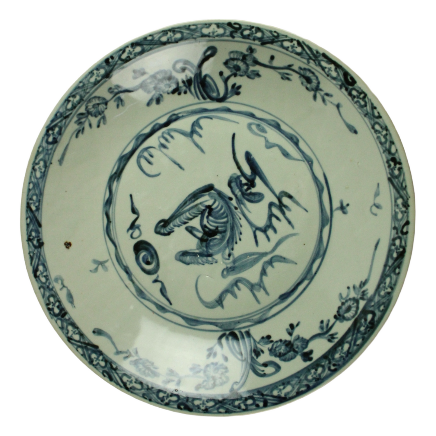 Chinese Blue & White Porcelain Plate – Shipwreck Find (Qing Dynasty, 18th Century)