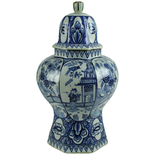 Antique Delft Blue Lidded Vase / Ginger Jar – Chinoiserie Style (ca. 1720–1780)