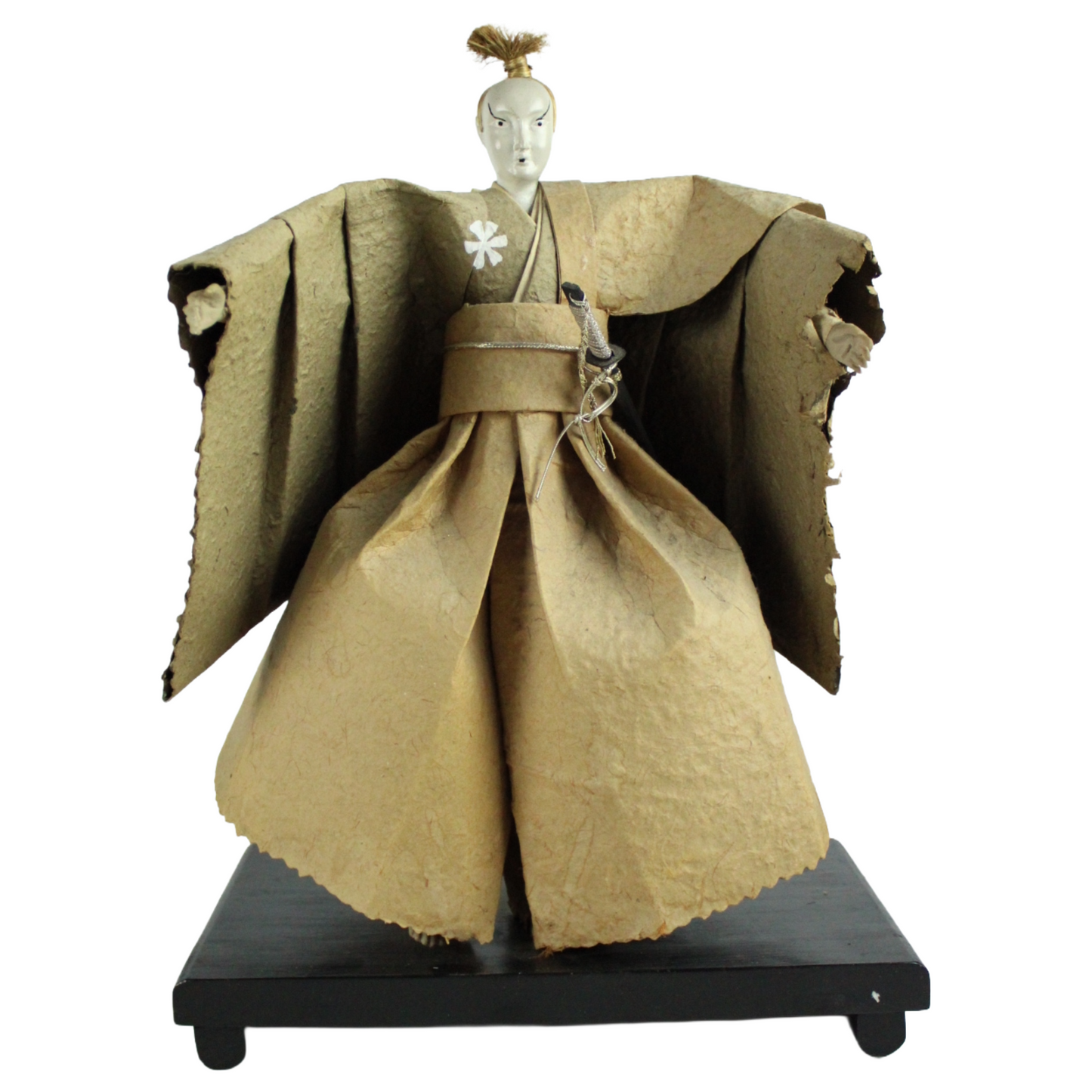 Vintage Japanese Samurai Doll (Ningyō) on Wooden Base (ca. 1900–1950)