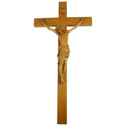 Hand-Carved Wooden Crucifix – Refined Catholic Wall Cross (ca. 1930–1960)