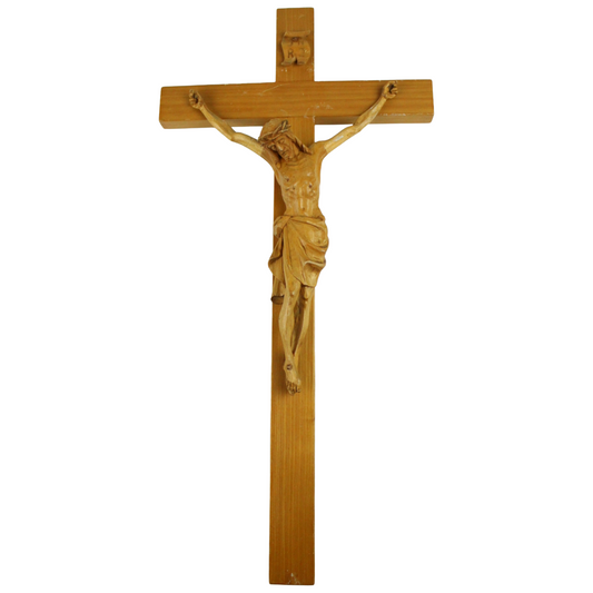 Hand-Carved Wooden Crucifix – Refined Catholic Wall Cross (ca. 1930–1960)