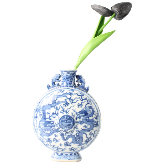 20th Century Chinese Porcelain Moon Vase (Bianhu) with Dragon Motif