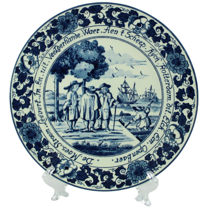 Delft Blue Style Wall Plate with Harbor Scene & Dutch Proverb (ca. 1950–1980)