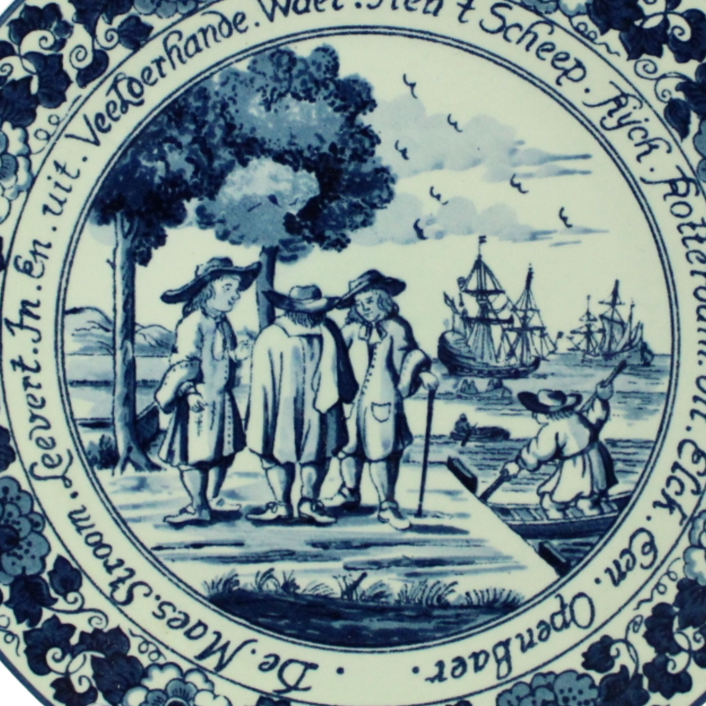 Delft Blue Style Wall Plate with Harbor Scene & Dutch Proverb (ca. 1950–1980)