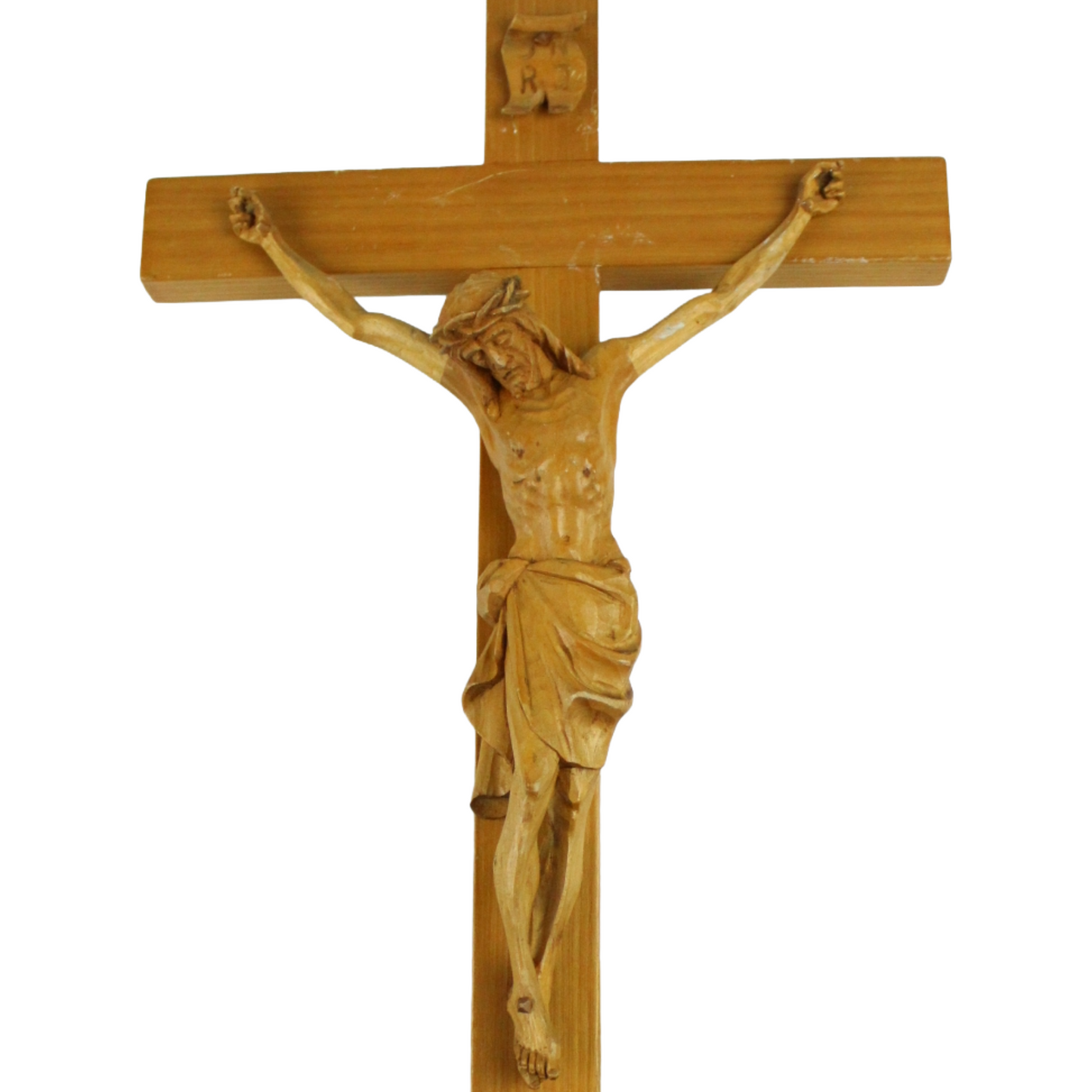Hand-Carved Wooden Crucifix – Refined Catholic Wall Cross (ca. 1930–1960)