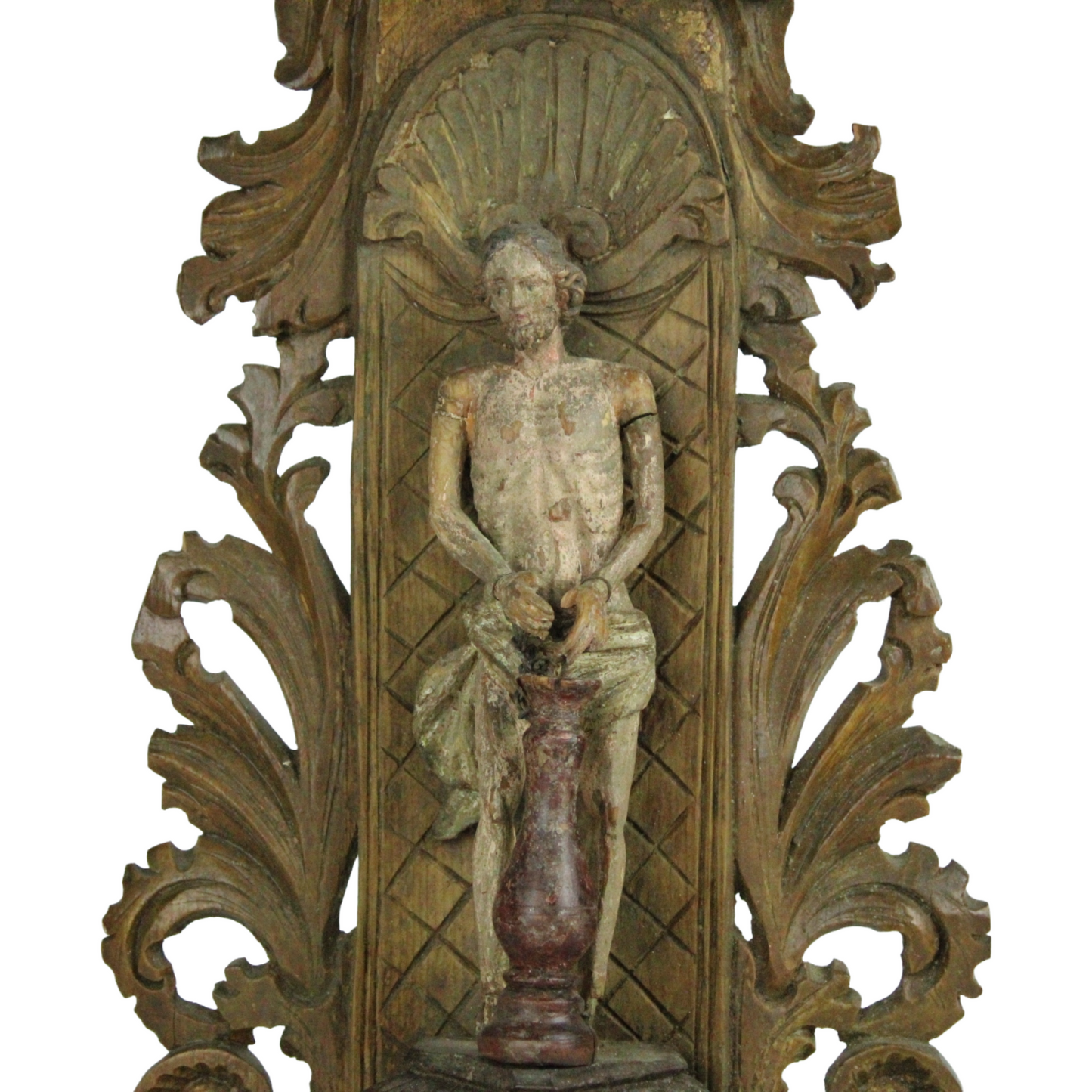 18th Century Carved Wooden Religious Wall Console – Ecce Homo / Christ at the Column