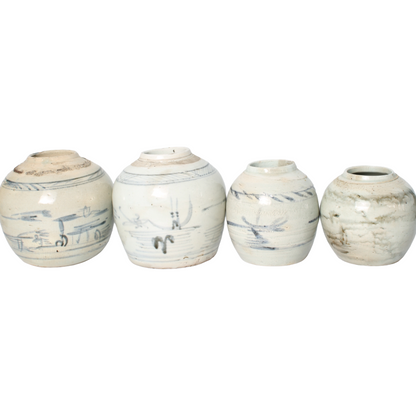Groep van 4 Chinese Blauw-Witte Gemberpotten – ca. 18e–19e eeuw