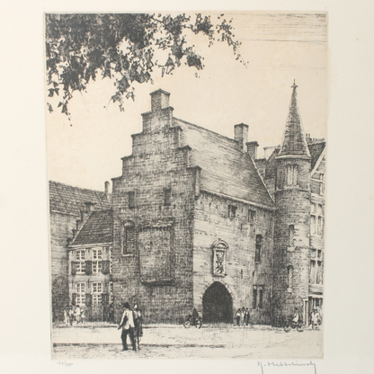Cityscape with Historic Gate – Etching by J. Hummeling (20th Century)
