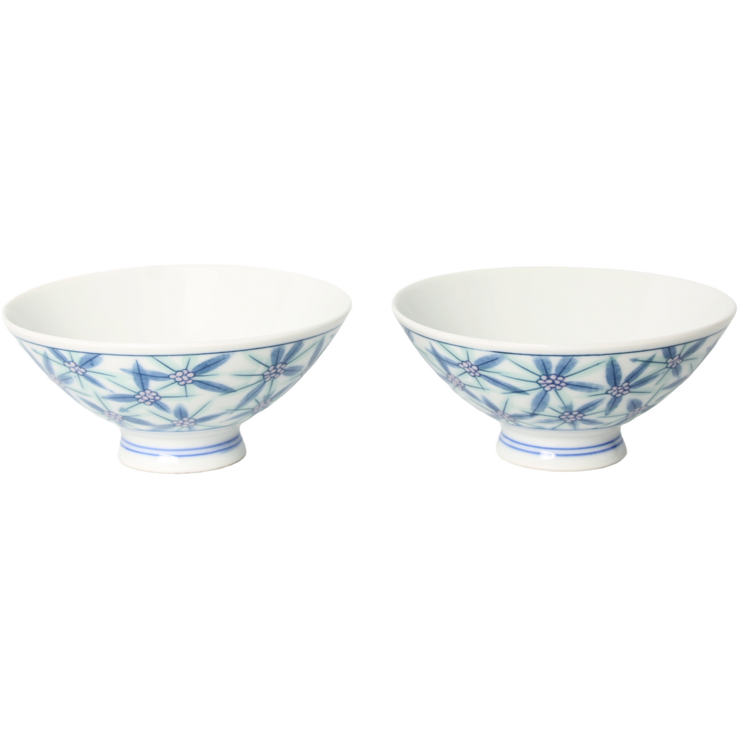 Set van 2 Japanse porseleinen Tayo-kommen – Asanoha-patroon (ca. 1950–1970)